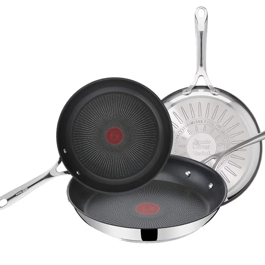 Tefal Jamie Oliver Cook's Direct Stainless Steel 3-Piece Frypan Set E304S344.