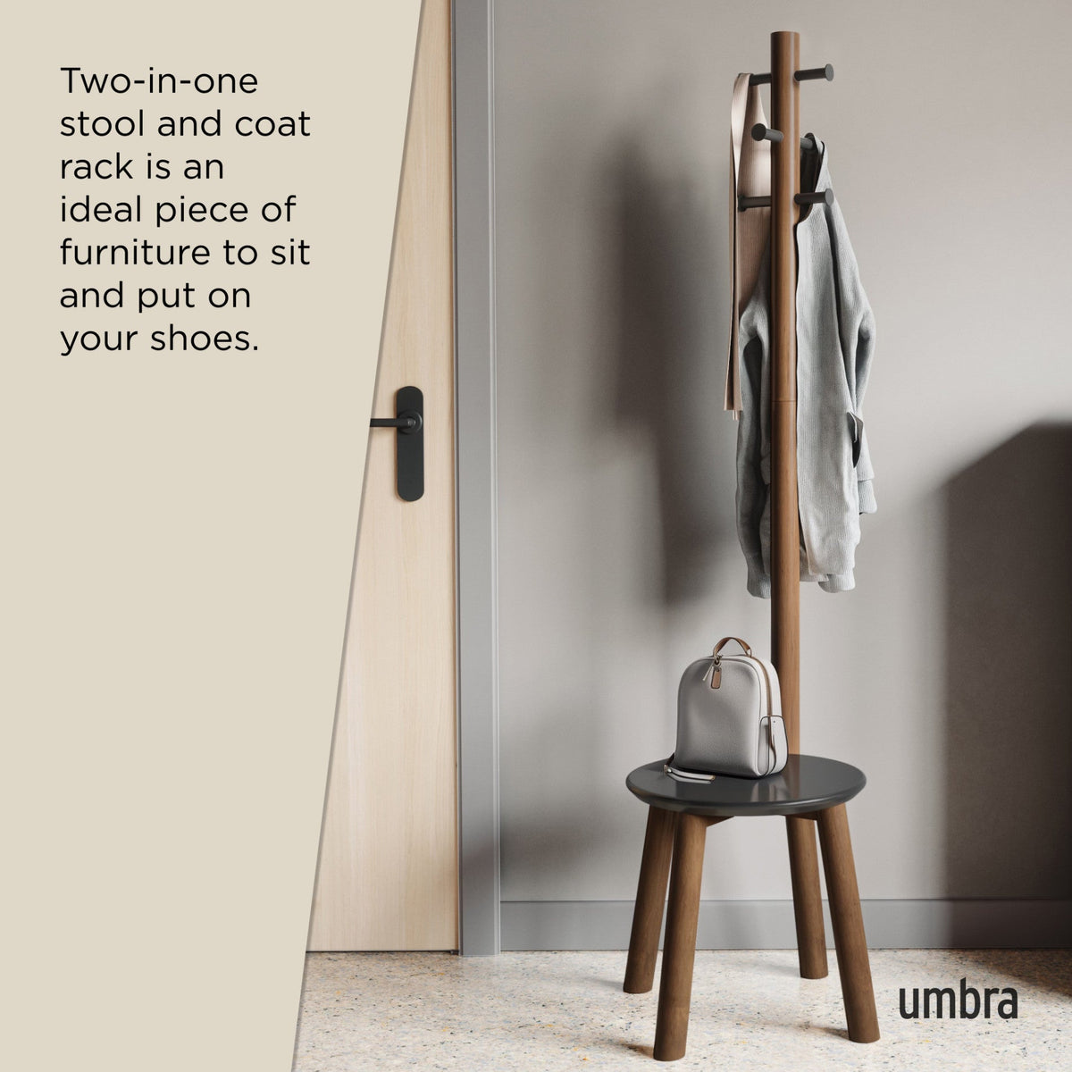 Umbra Pillar Stool and Coat Rack Black & Walnut UMB1014257048