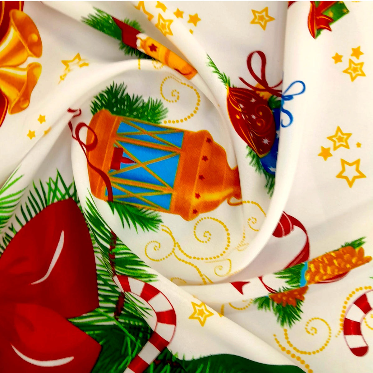 Fabric Printed Mini Matt Christmas Belts and Bows 140 cm.