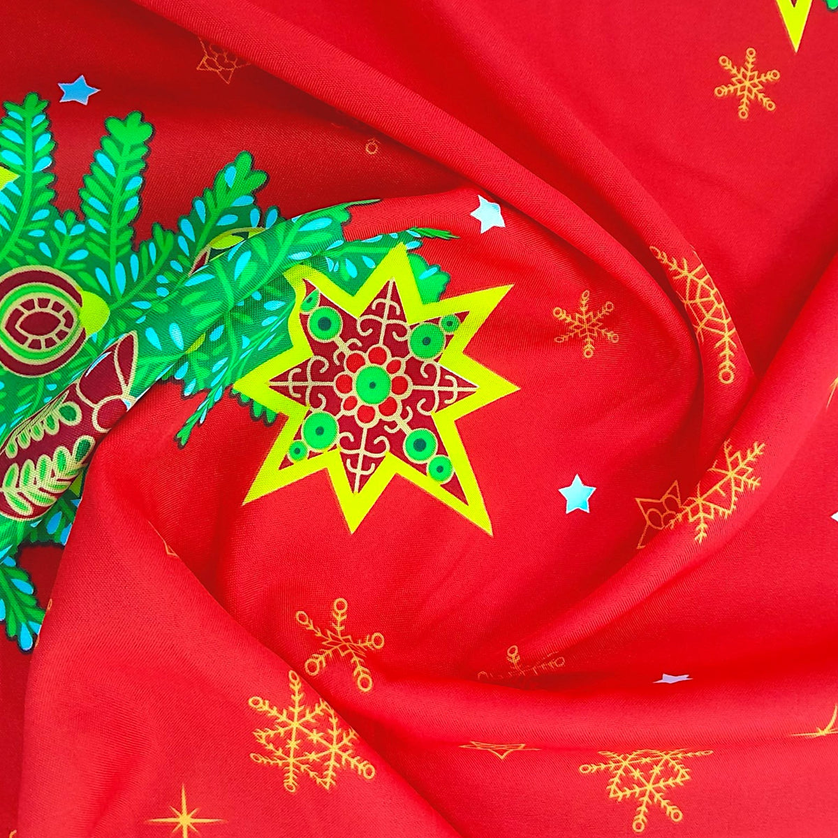 Fabric Printed Mini Matt Christmas Xmas Trees 140 cm.