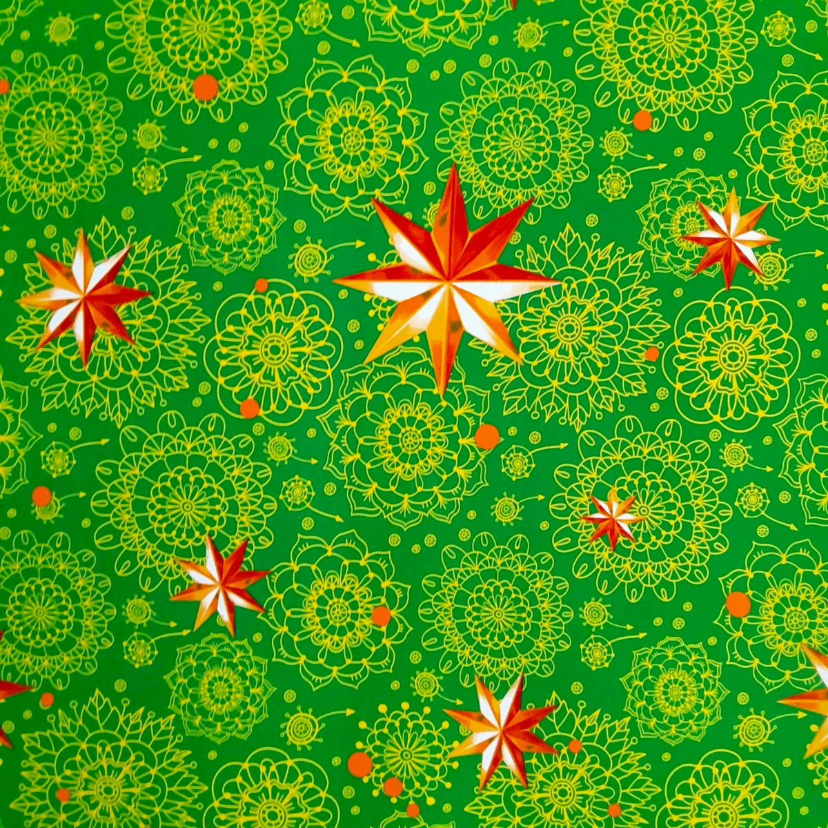 Fabric Printed Mini Matt Christmas Green and Gold 140 cm.