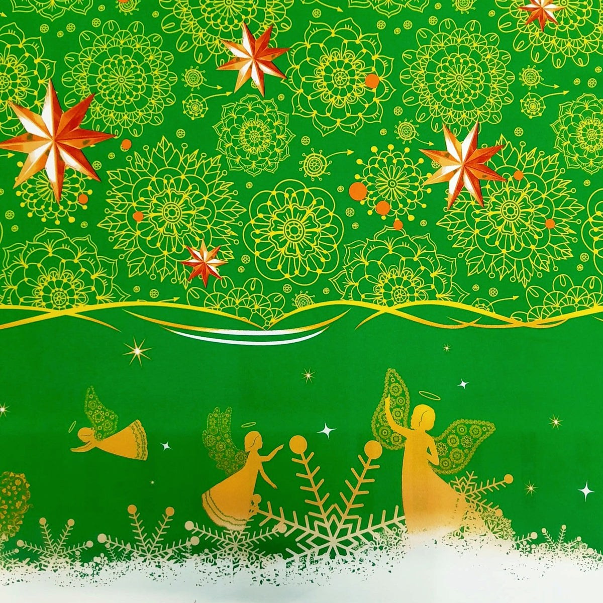Fabric Printed Mini Matt Christmas Green and Gold 140 cm.
