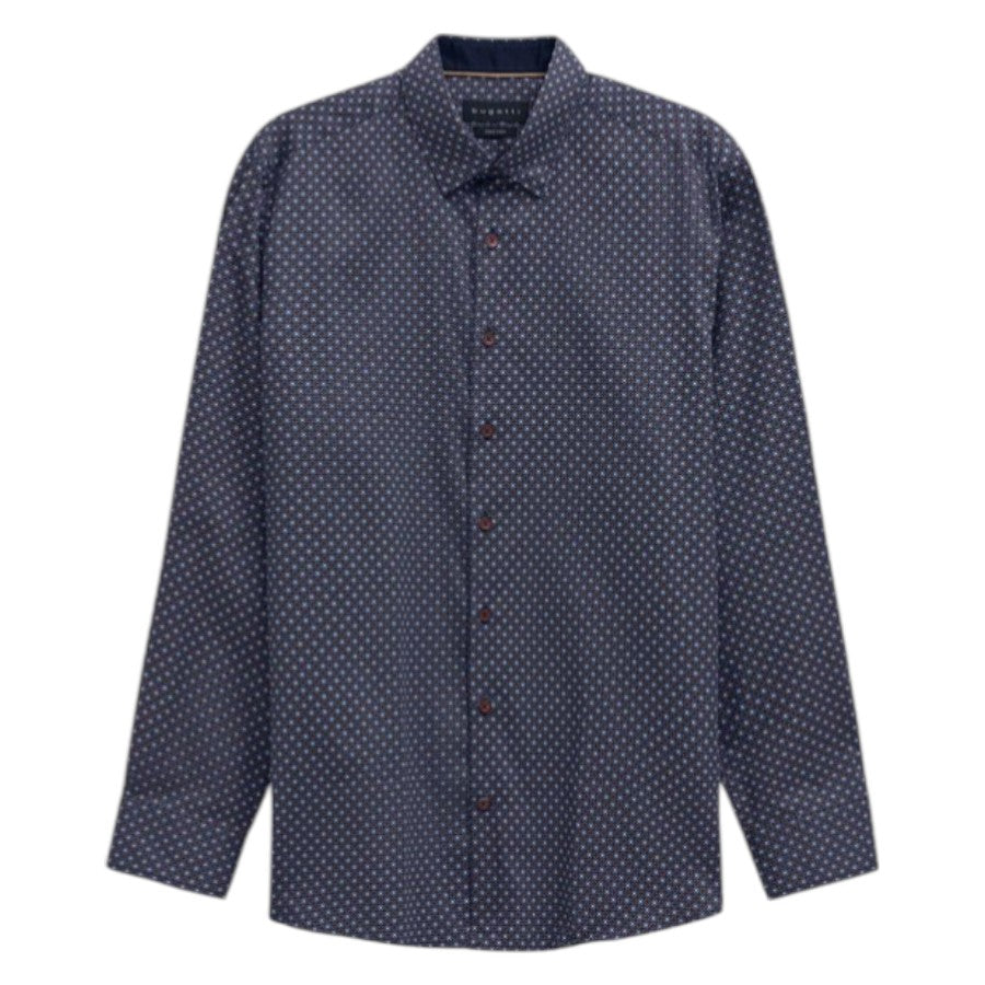 Bugatti Modern Fit casual shirt with diamond pattern and in navy 9750 88506D 390