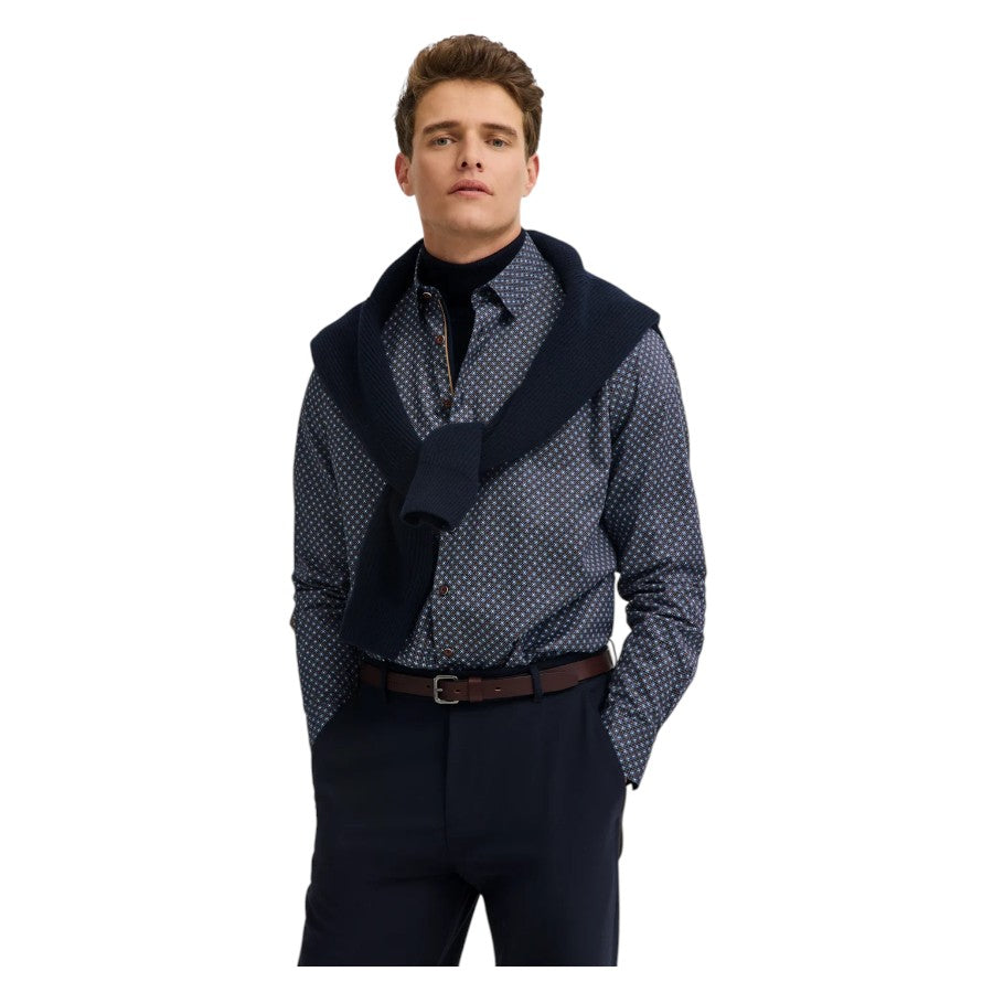 Bugatti Modern Fit casual shirt with diamond pattern and in navy 9750 88506D 390