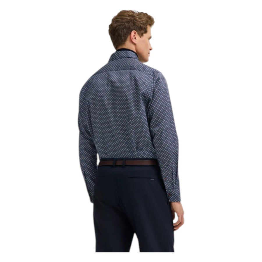 Bugatti Modern Fit casual shirt with diamond pattern and in navy 9750 88506D 390