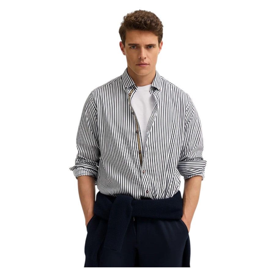 Bugatti Striped casual Navy Shirt with button-down collar in modern fit 9350 88508d 390.