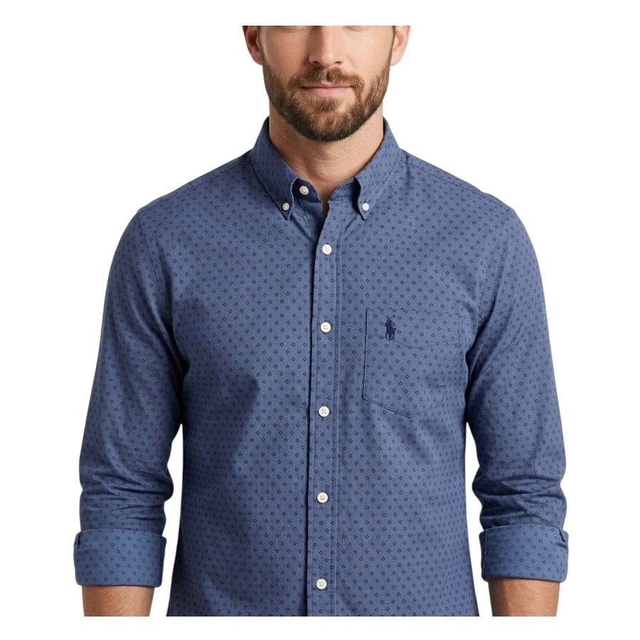Polo Mens Block Dobby Long Sleeve Shirt Navy 0072585.