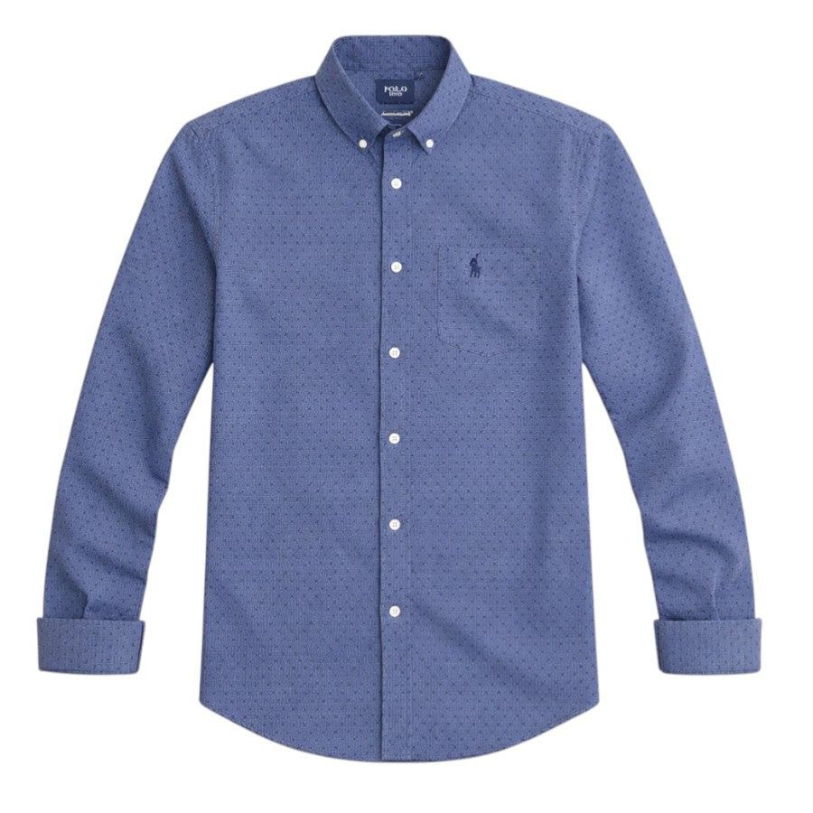 Polo Mens Block Dobby Long Sleeve Shirt Navy 0072585.