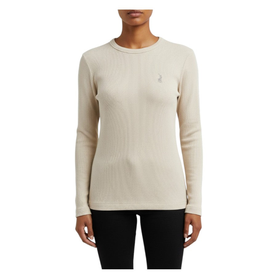 Polo Womens Mia Ribbed Long Sleeve T-Shirt Oatmeal 0070172