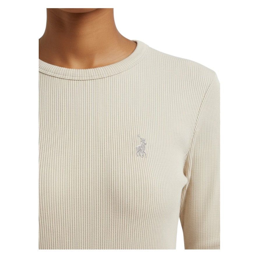 Polo Womens Mia Ribbed Long Sleeve T-Shirt Oatmeal 0070172.