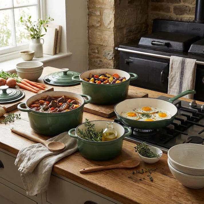 CH Cast Iron Pot Set Dark Olive 7 Piece CH1332.