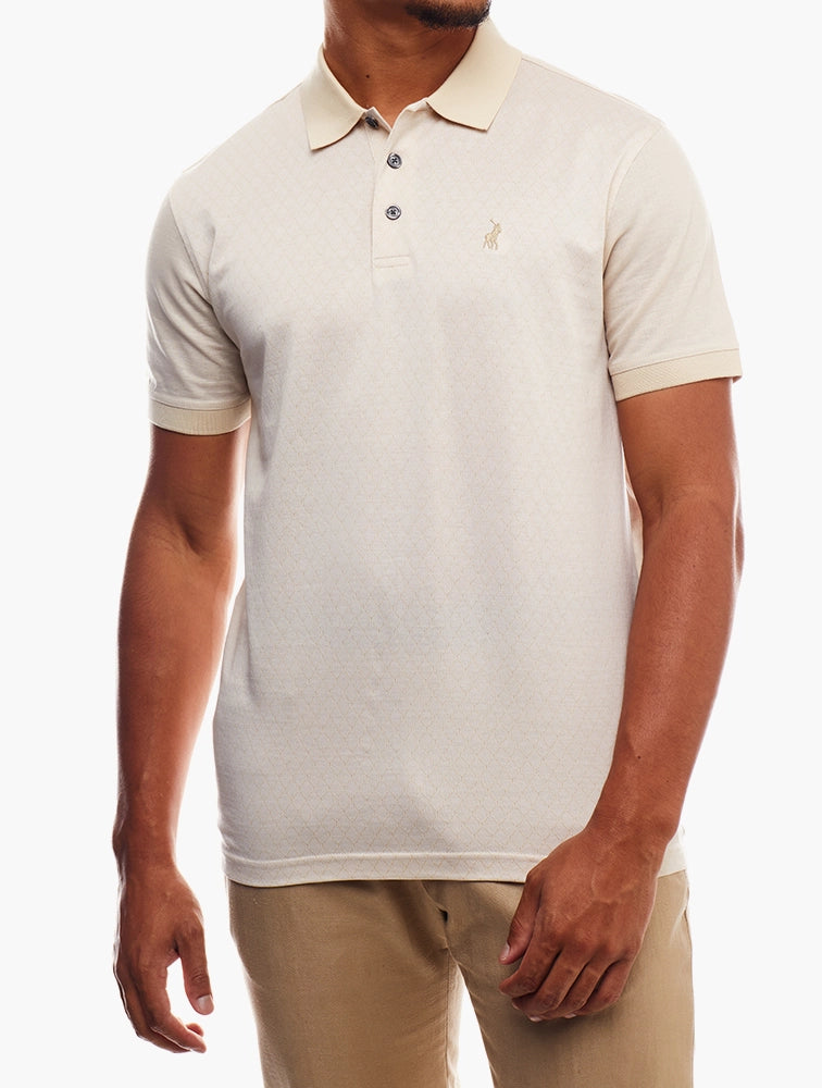 Polo Men's Jacquard Short Sleeve Golfer Stone