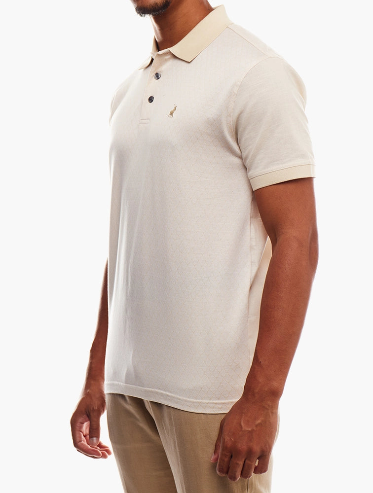 Polo Men's Jacquard Short Sleeve Golfer Stone