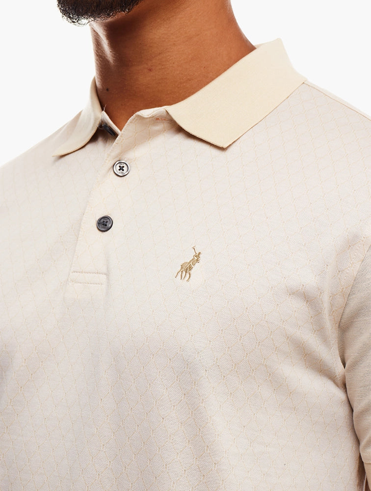 Polo Men's Jacquard Short Sleeve Golfer Stone