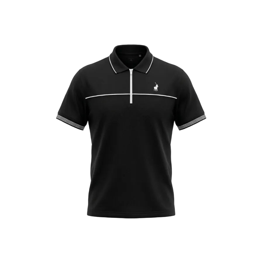 Polo Men's Oswald Quarter Zip Contrast Short Sleeve Golfer-Navy 0078574