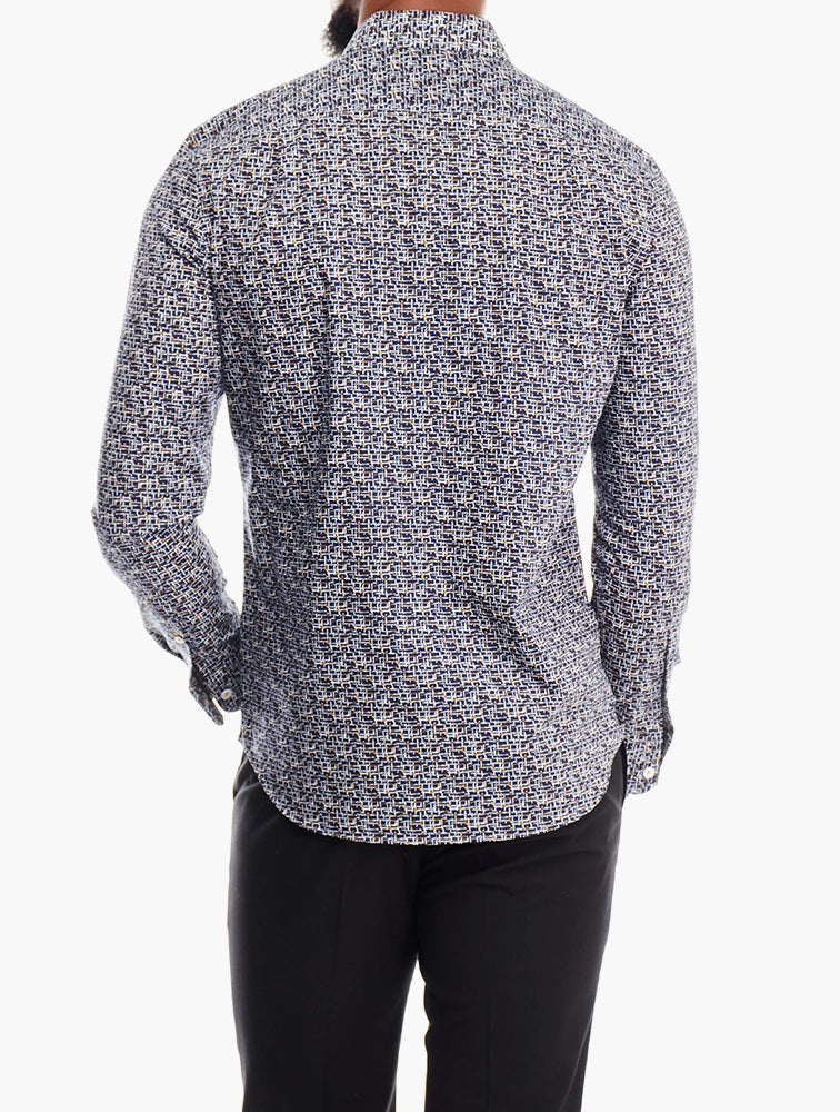 Polo Men's Long Sleeve Navy Geometric Print 0070621