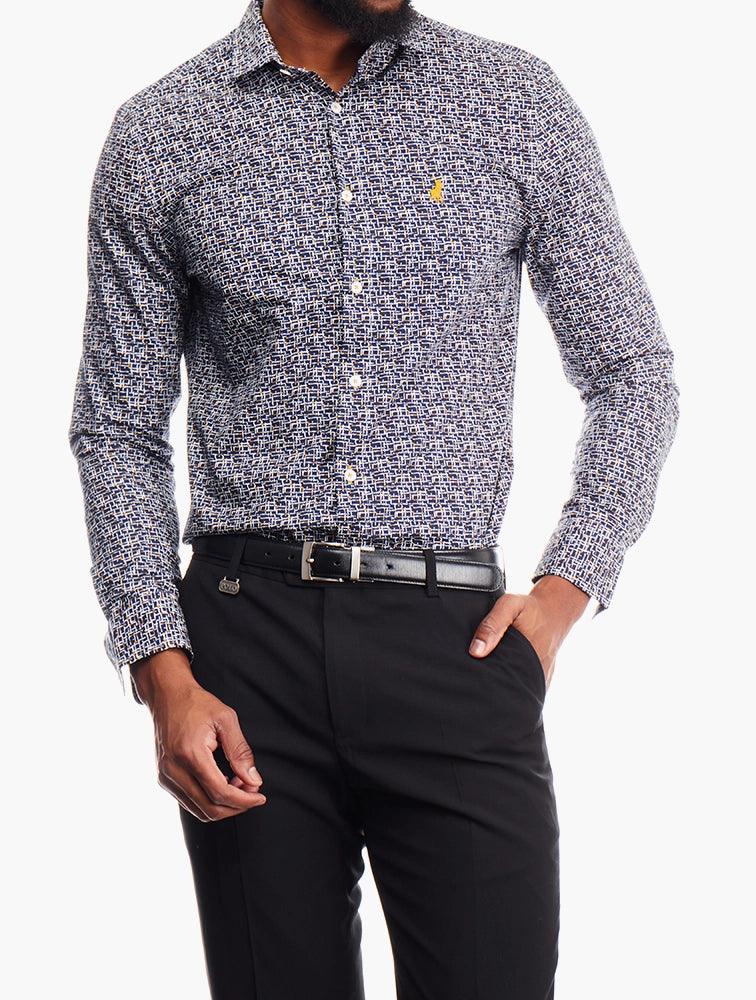 Polo Men's Long Sleeve Navy Geometric Print 0070621