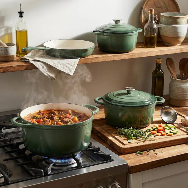 CH Cast Iron Pot Set Dark Olive 7 Piece CH1332.