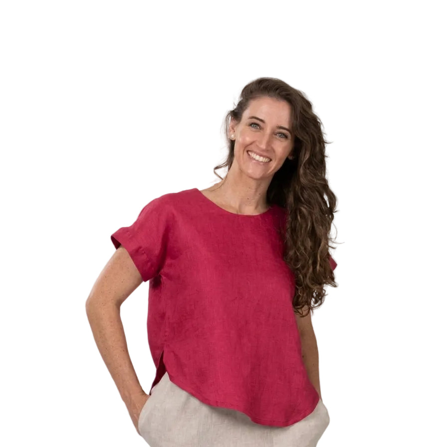 De Tiamo Skye Linen Top-Cerise ST1-CE