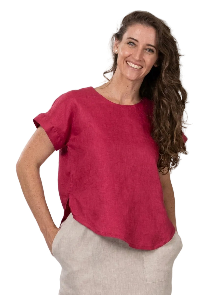 De Tiamo Skye Linen Top-Cerise ST1-CE