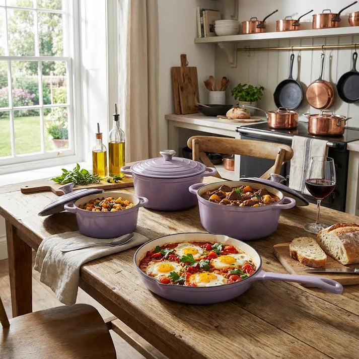 CH Cast Iron Pot Set Lavender 7 Piece CH1330.