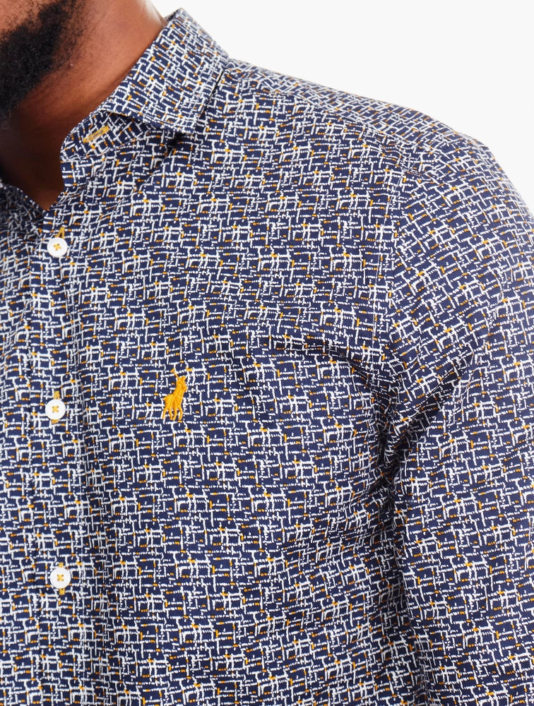Polo Men's Long Sleeve Navy Geometric Print 0070621