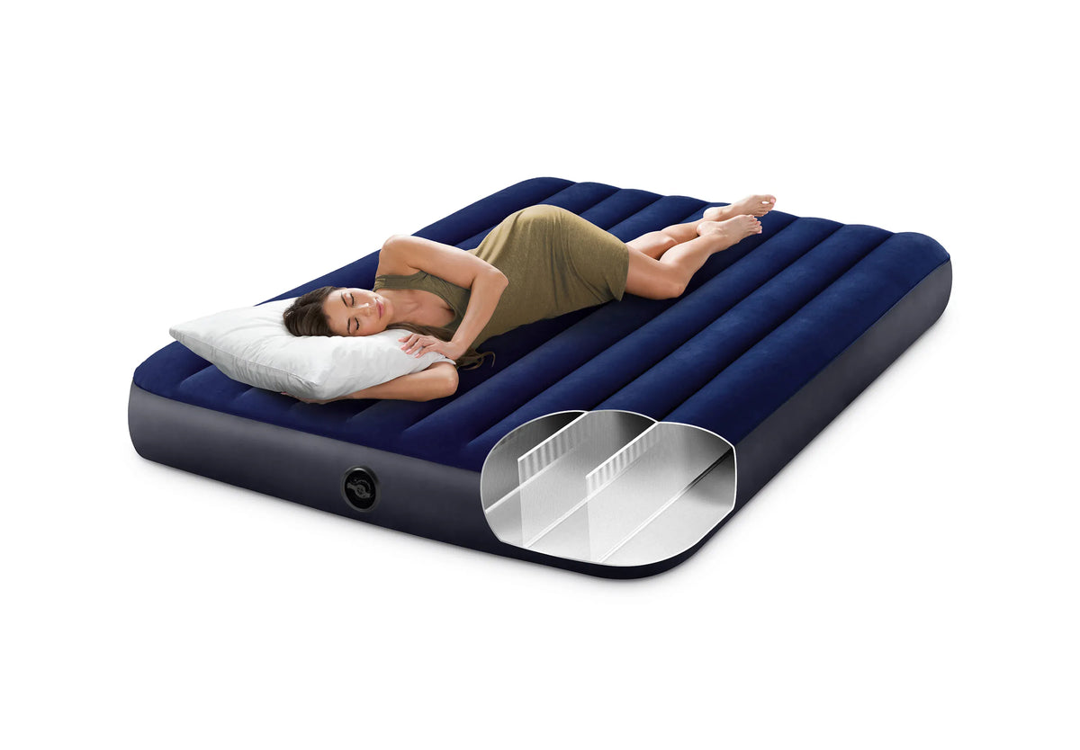 Intex Airbed Intex Dura-Beam Standard Downy Easy Comfort Queen Airbed with Hand Pump 1.52cm x 2.03m x 22cm I64765