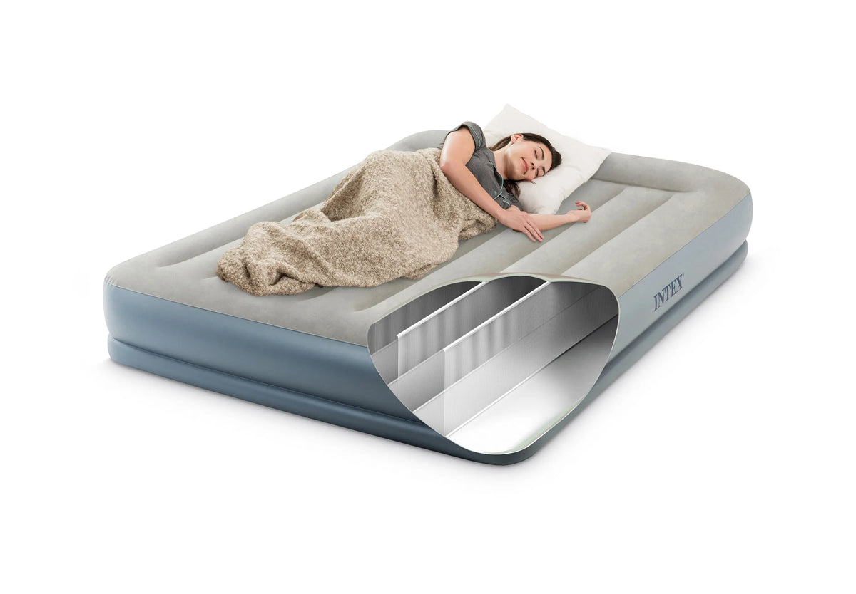 Intex Airbed Intex Queen Pillow Rest Mid-Rise Airbed Standard with Fibre-Technology™ and Built In Pump 1.52m x 2.03m x 30cm I30830