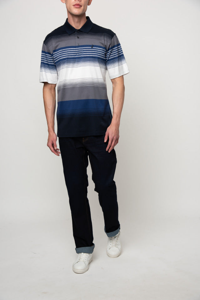 Polo Double Mercerised Stripe Golfer Navy