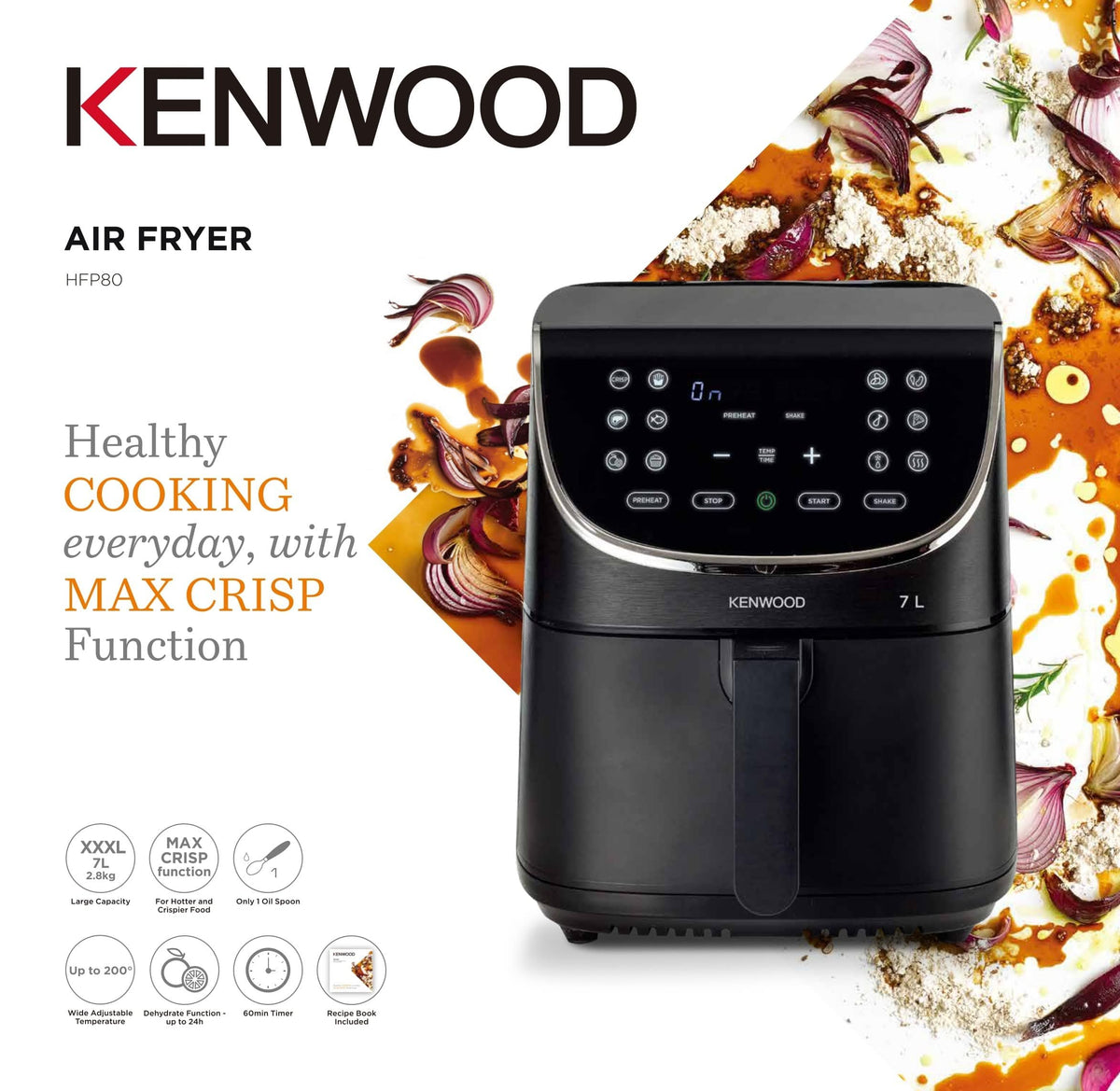 Kenwood AIR FRYER Kenwood 1800W Healthy Air Fryer 7L HFP80.000BK Black (7304635514969)