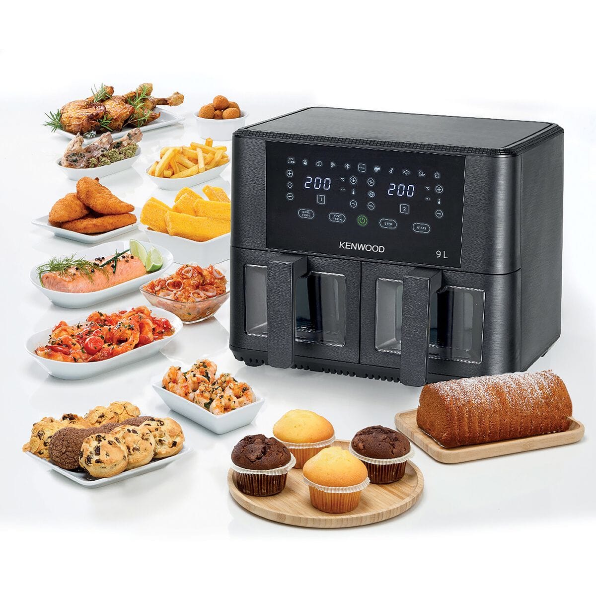 Kenwood AIR FRYER Kenwood 9L kHealthy Dual Basket Air Fryer with Window HFG95.000BK (7914696605785)