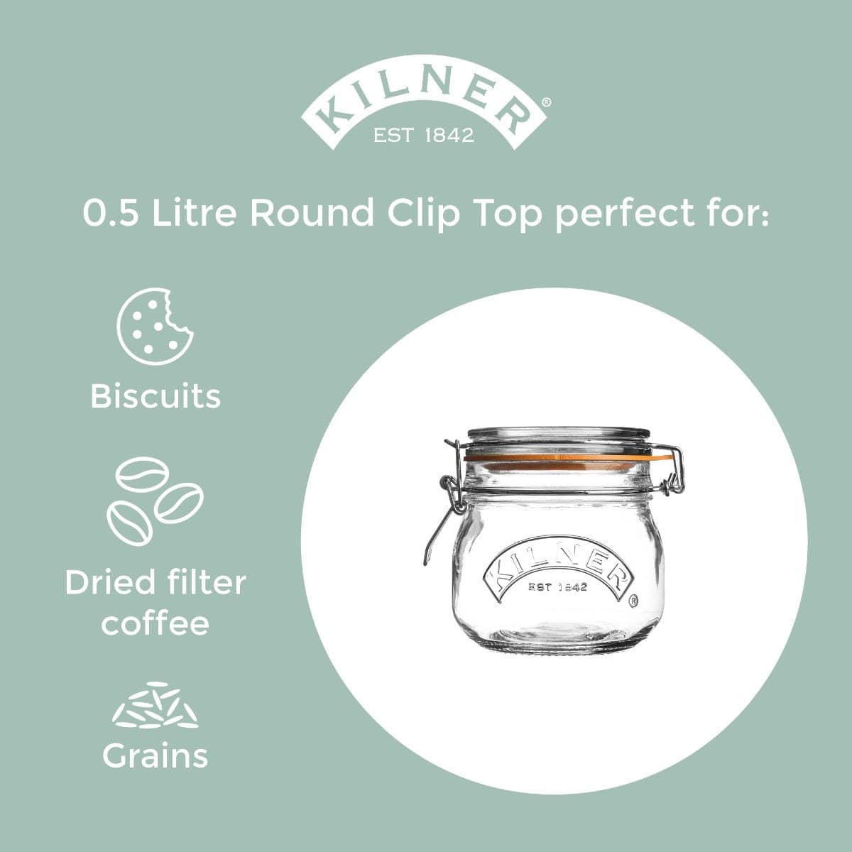 Kilner Universal Jar Kilner Clip Top Round Jar 0.5 Litre KL0025490 (7802480328793)