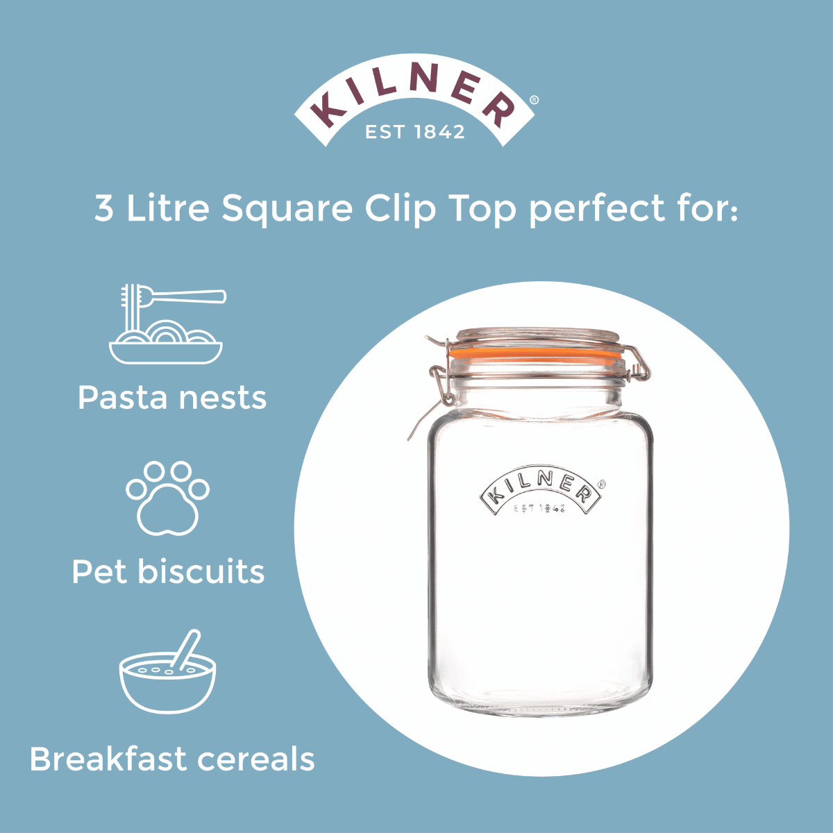 Kilner Universal Jar Kilner Clip Top Square Jar 3 Litre KL0025079 (7802484260953)