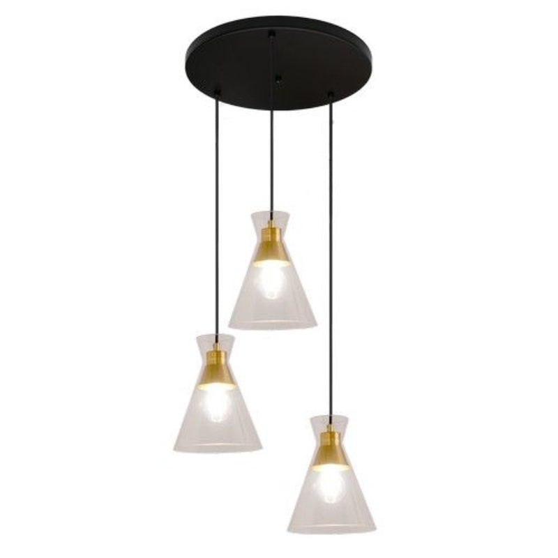 K Light 3E-KLCH-800/3P 230v 40W E27 Cleopatra Glass Pendant on a Plate Matt Black/Brass with Clear Glass