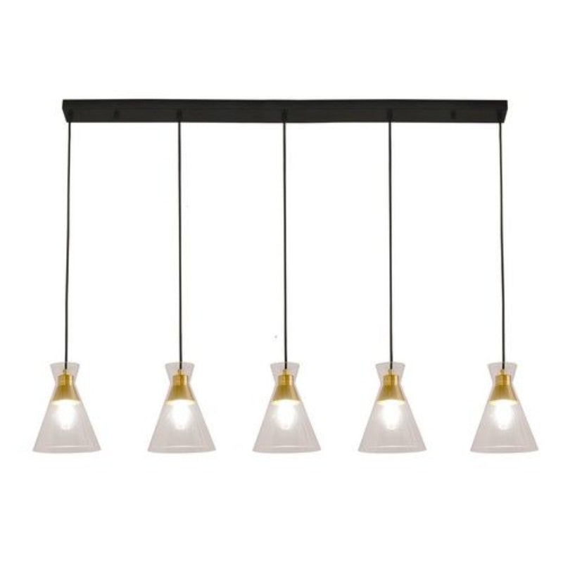 K Light 3E-KLCH-800/5B 230v 40W E27 Cleopatra Glass Pendant on a Bar Matt Black/Brass with Clear Glass