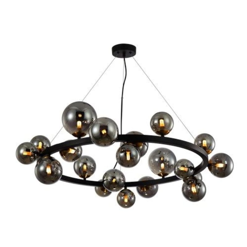 K Light A-KLCH-9225/20 230v 3W G9 LED Round Bubble Glass Pendant Black & Antique Brass with Smoke Glass.