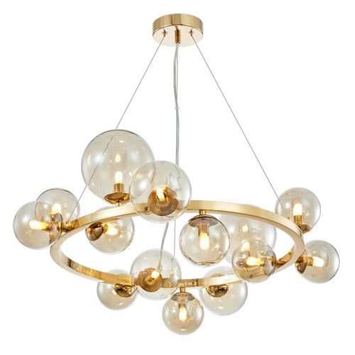 K Light A-KLCH-9226/14 230v 3W G9 LED Round Bubble Glass Pendant French Gold with Cognac Glass.