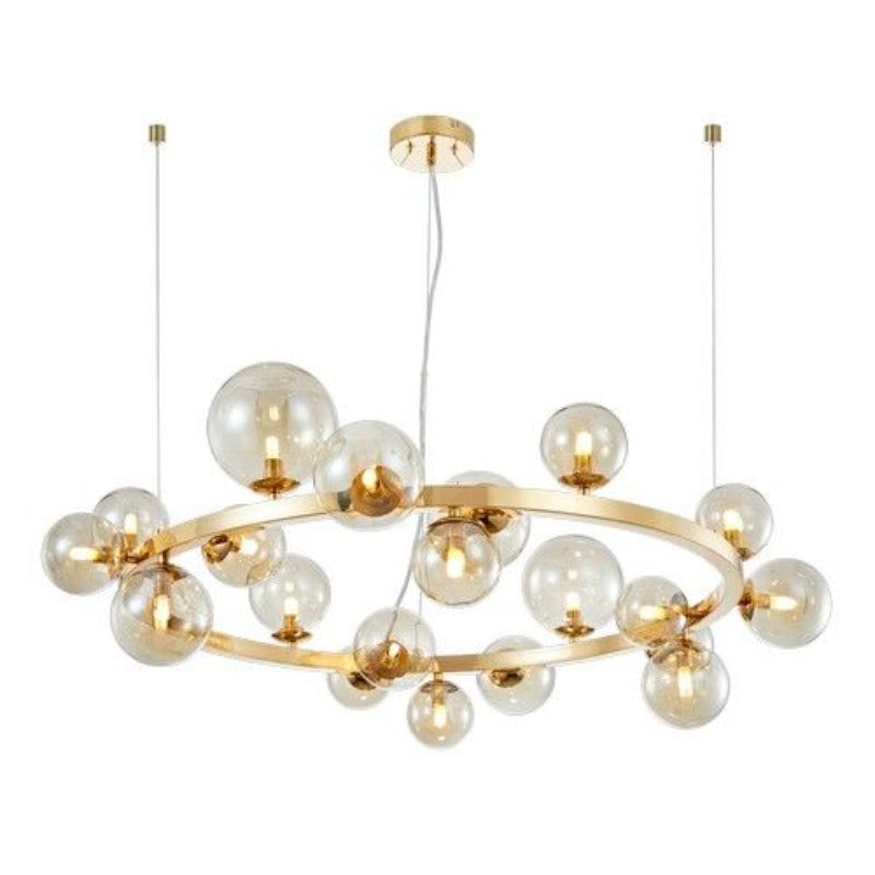 K Light A-KLCH-9226/20-2 230v 3W G9 LED Round Bubble Glass Pendant French Gold with Cognac Glass