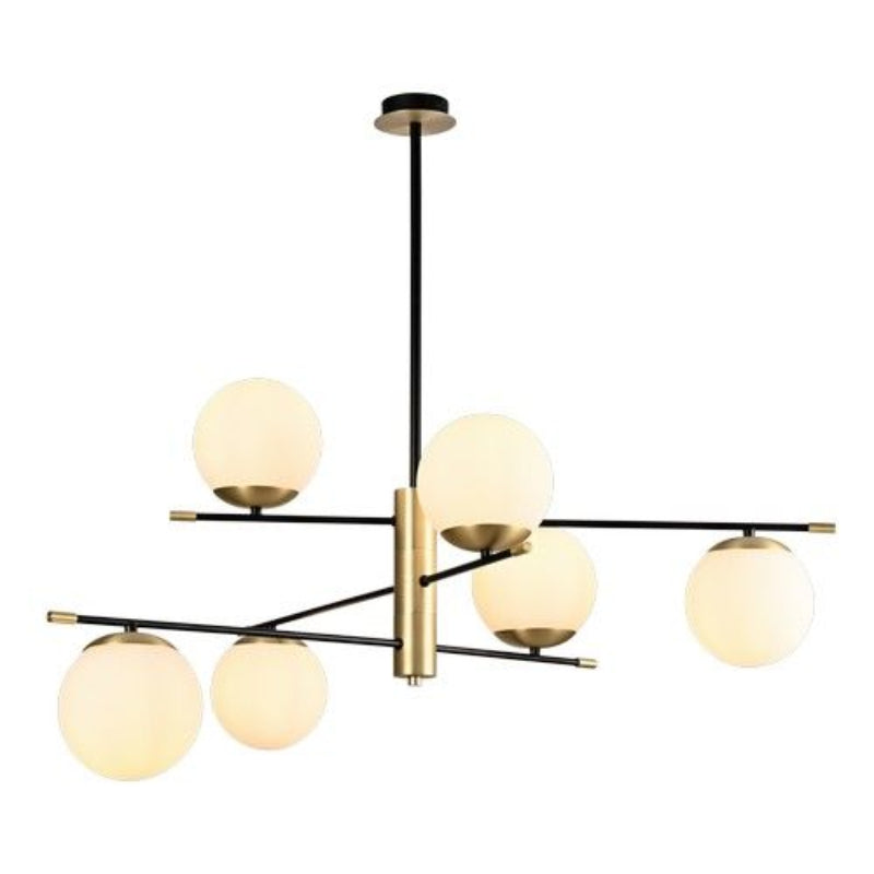 K Light A-KLCH-9275/6 230v 40W E14 Urban Chandelier Black/Satin Gold with Opal Glass.
