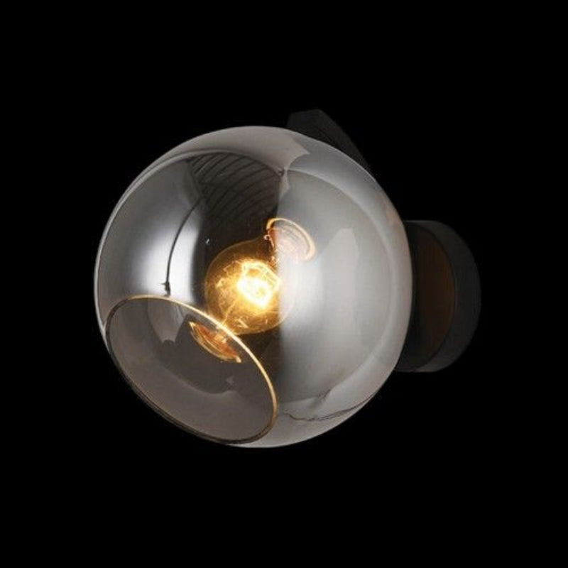 K Light A-KLW-9225/1 230v 40W E27 Bubble Glass Wall Light Black with Smoke Glass.