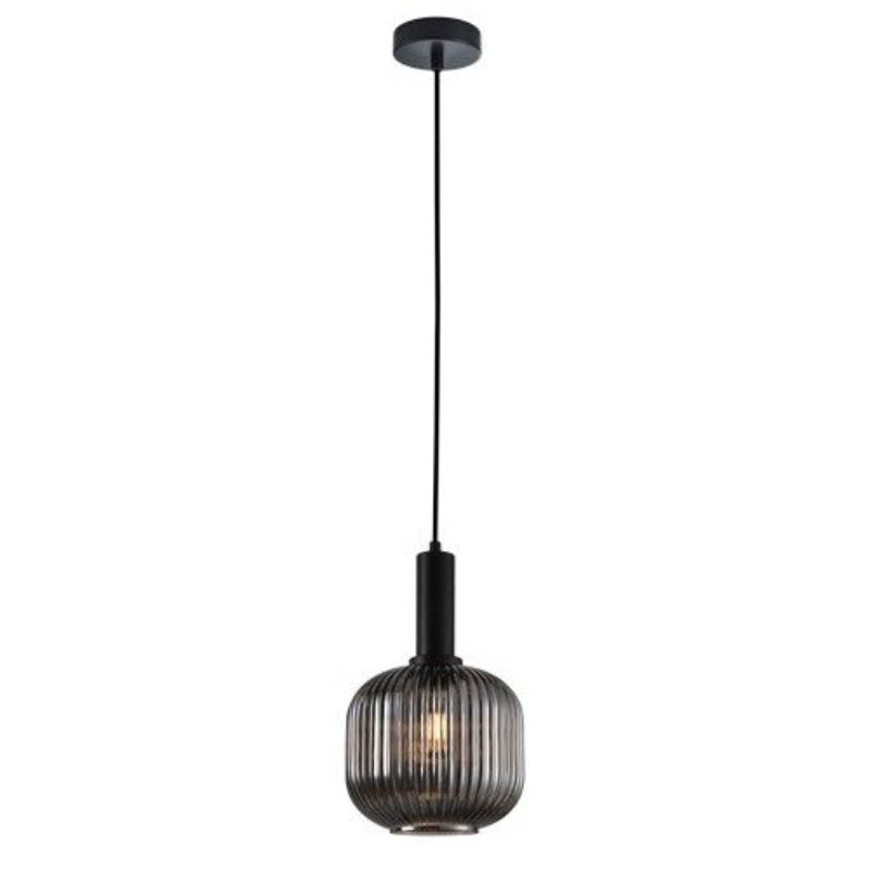 K Light A-KLCH-9005/SM 230v 40W Jackie Cut Pendant Smoke Glass and Matt Black