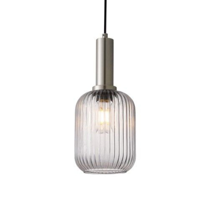 K Light A-KLCH-9006/CL 230v 40W Athina Cut Pendant Clear Glass and Satin Nickel.
