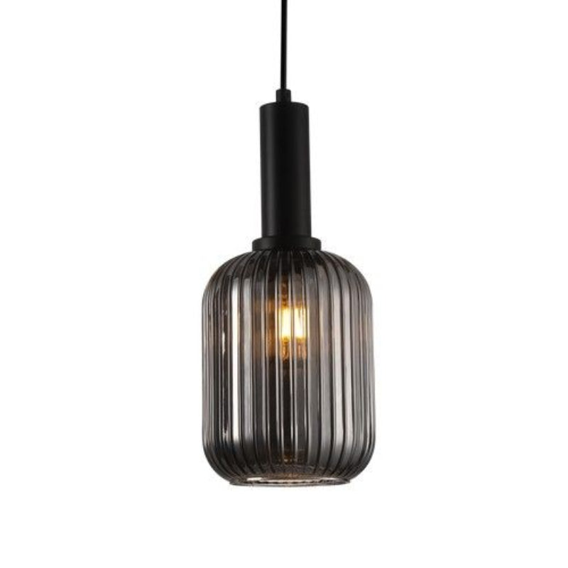 K Light A-KLCH-9006/SM 230v 40W Athina Cut Pendant Smoke Glass and Matt Black.