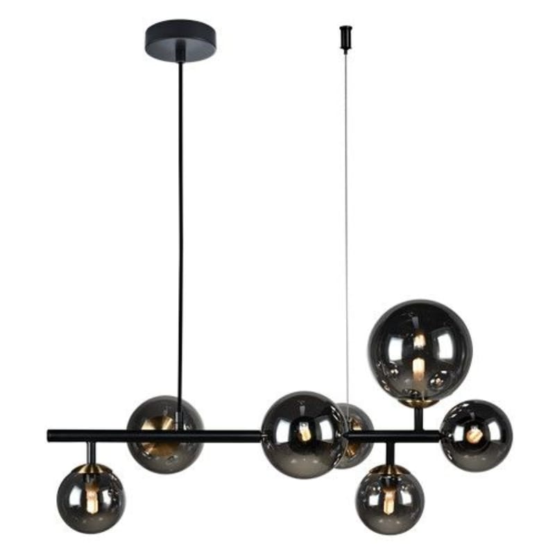 K Light A-KLCH-9225/7 230v 3W G9 LED Horizontal Bubble Pendant Black and Antique Brass with Smoke Glass.