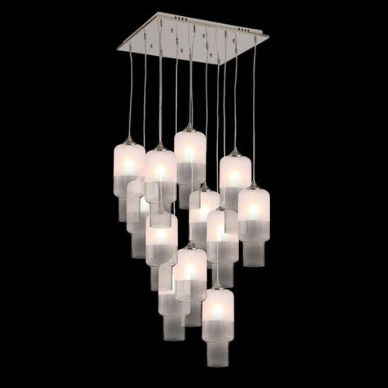 K Light CA-KLCH-3052/FR 12 Lights Cylinder Half Frosted Glass Pendant Cluster Chrome with Half Frosted Glass.