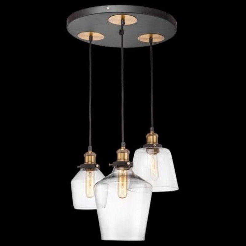 K Light CA-KLCH-320901 Brass Finish Antique Glass Cluster Pendant with Clear Glass.