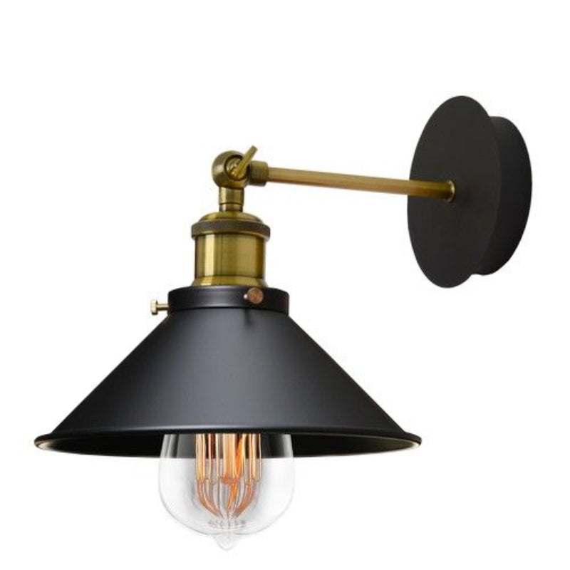 K Light CA-KLW-1124 230v 60W E27 Tall Rustic Metal Shade Wall and Reading Light Black with Antique Brass.