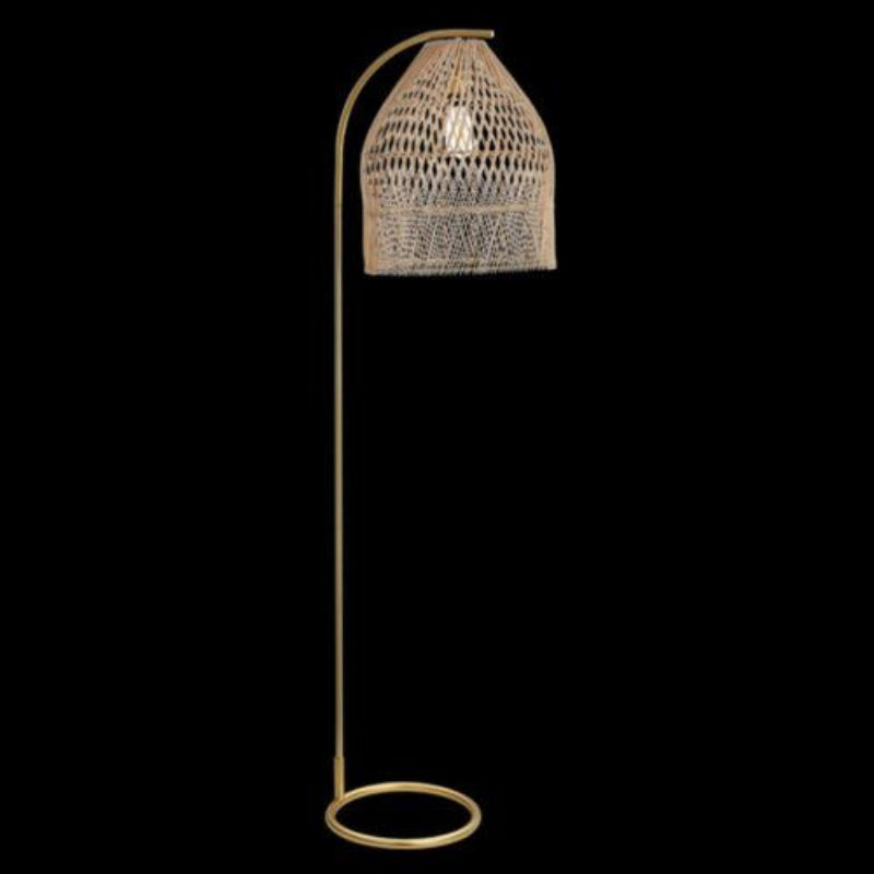 K Light E-KLT-600F 230v 40W E27 Rattan Floor Lamp with Satin Gold