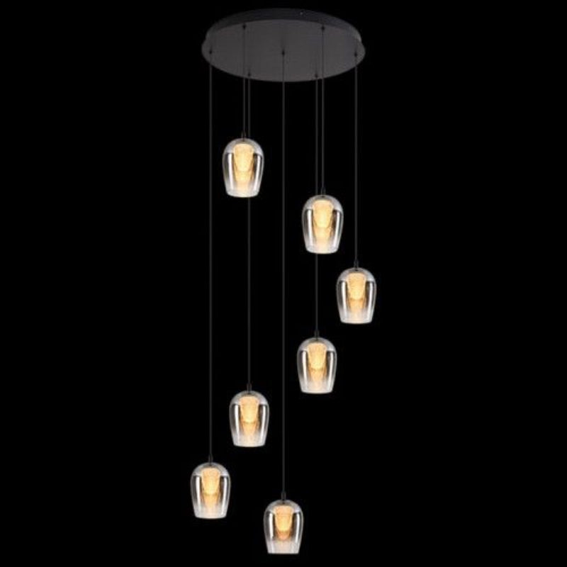 K Light K-LED-CC2-7/GD 230v 35W LED Golden Wizard Glass Pendants on a Plate Clear Glass Black and Gold