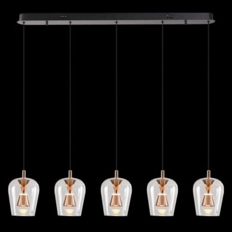 K Light K-LED-CC2-5/GD 230v 25W LED Golden Wizard Glass Pendants on a Bar Clear Glass Black and Gold.